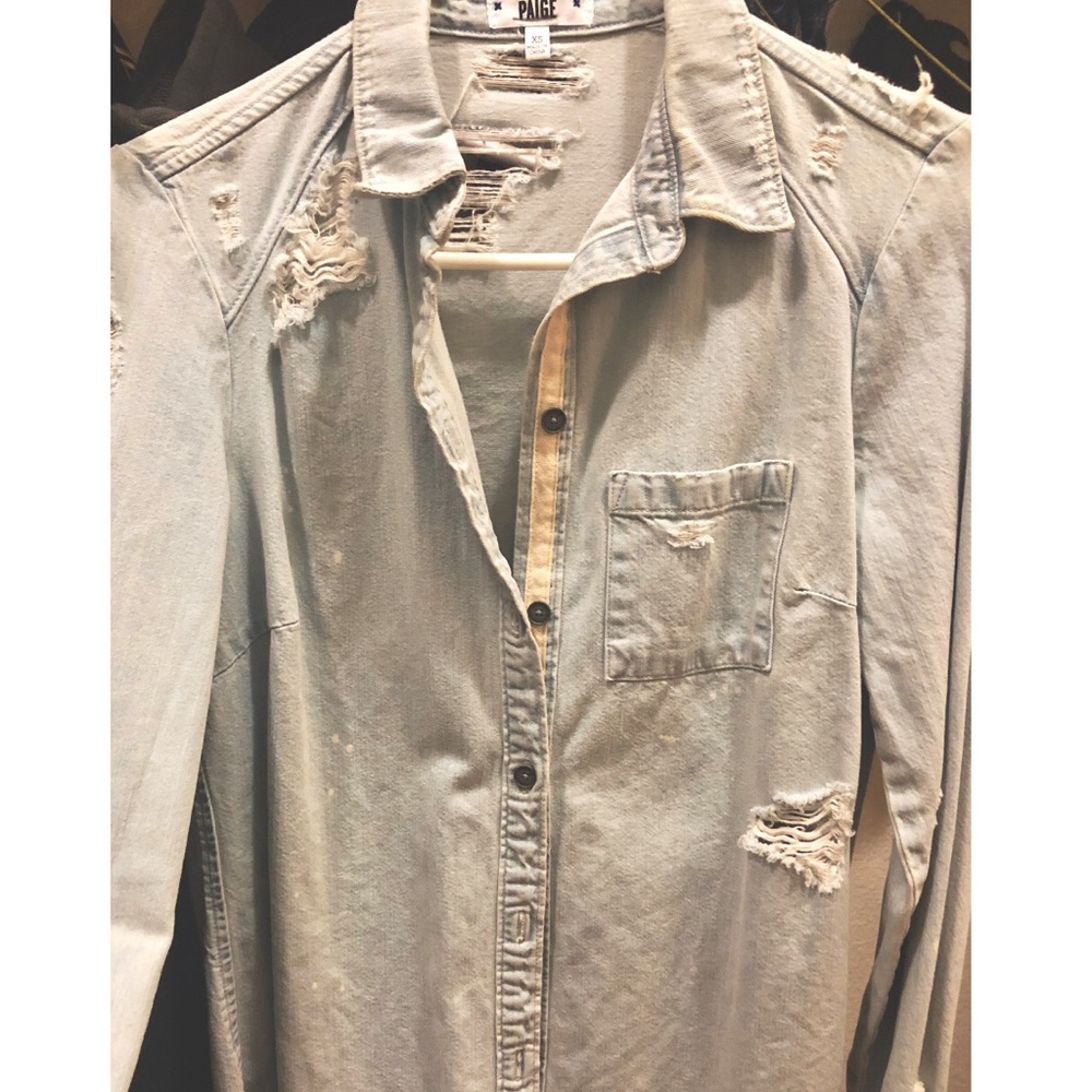 Paige distressed oversized denim button up